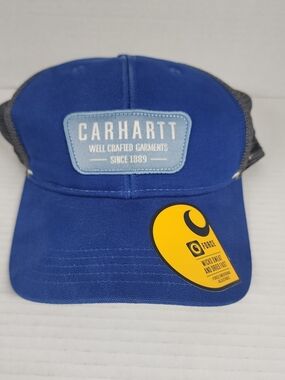 NWT Carhartt Canvas Blue Mesh Snapback Baseball Hat Cap One Size Adjustable